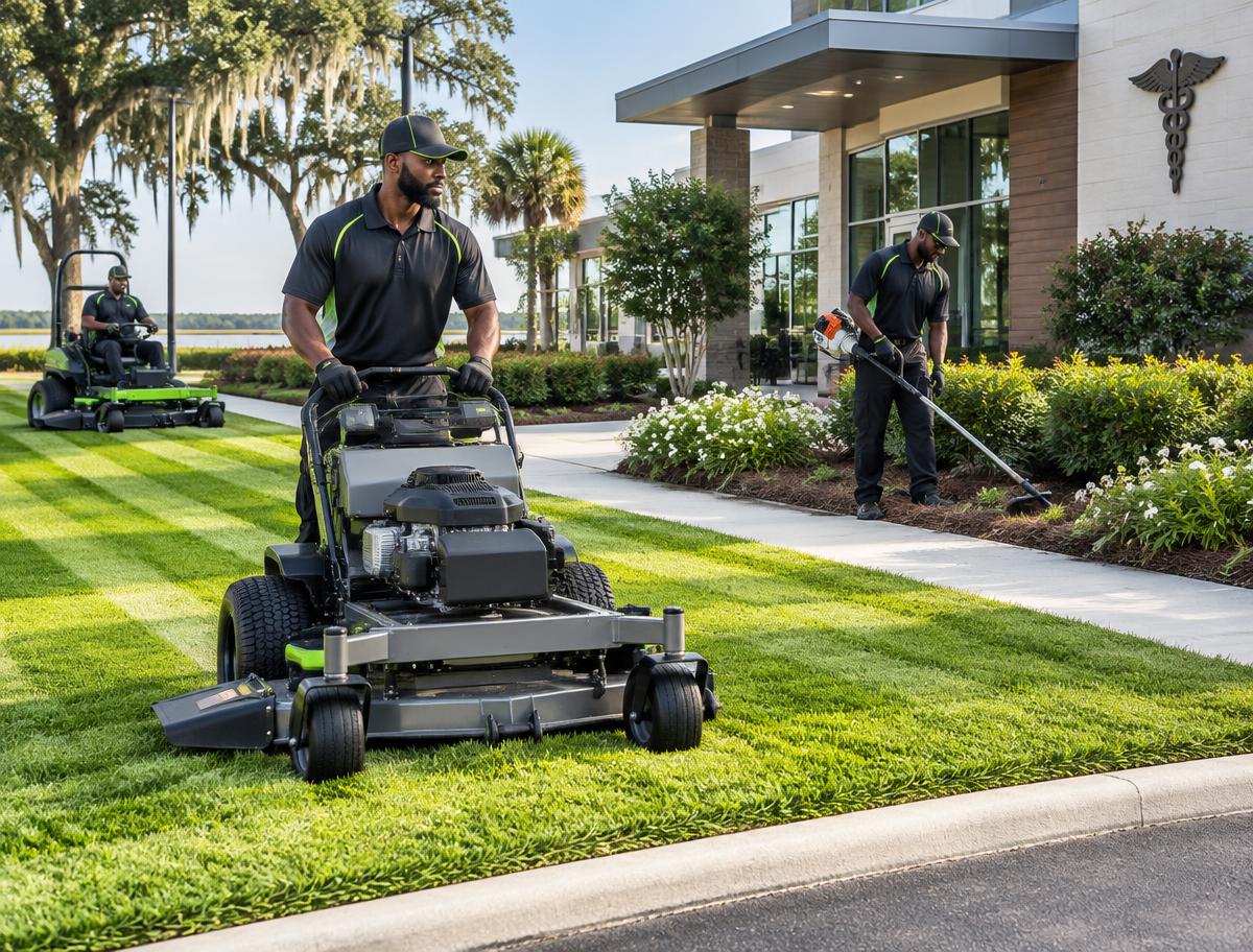 Professional New Identity Lawn Care owner with equipment