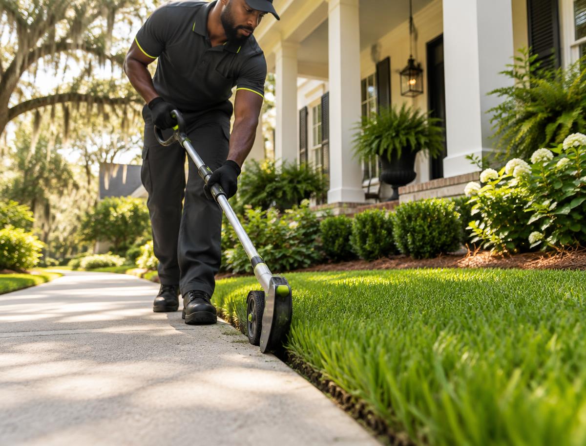 Edging by a professional lawn care crew
