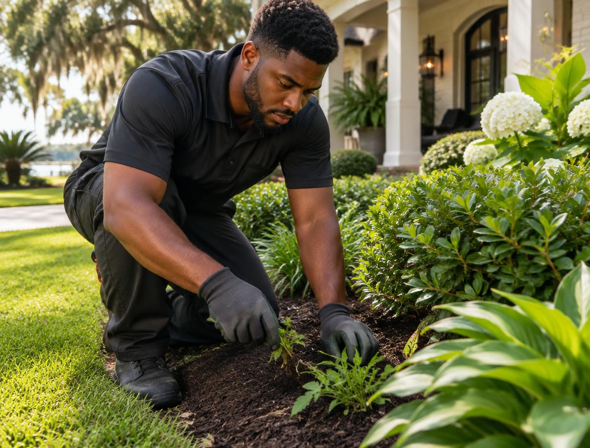 Hand Weeding by a professional lawn care crew
