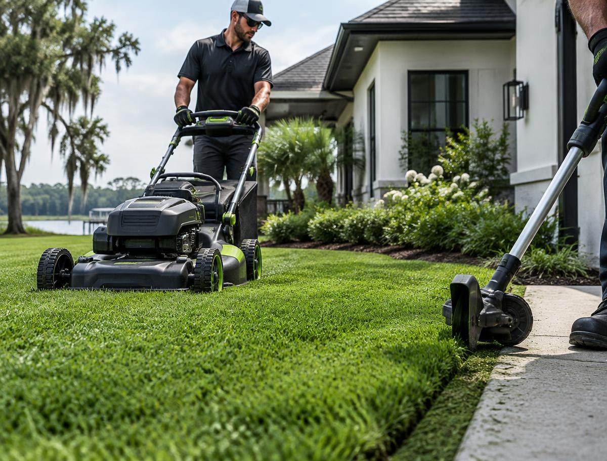 Mowing by a professional lawn care crew