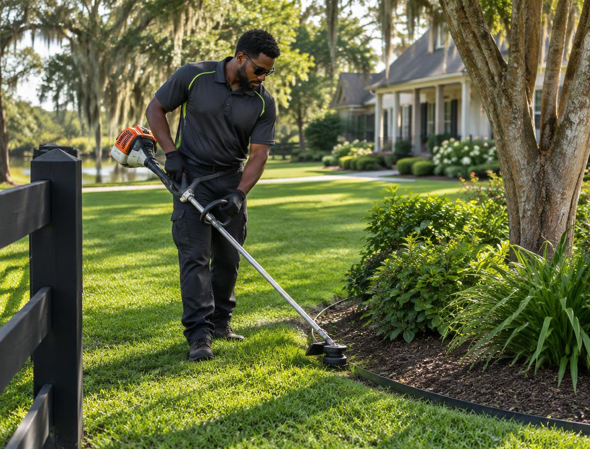 Weed Eating by a professional lawn care crew